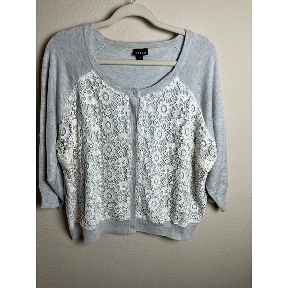 Torrid | Women's Plus Size 2, Sweater w/ Lace Cardigan Gray - Picture 1 of 4